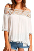 Sexy Crochet Lace Trim White Off Shoulder Crepe Blouse